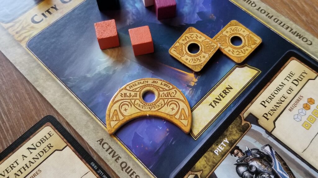 While the adventurers are simple colored cubes, the gold pieces are exotic and richly detailed